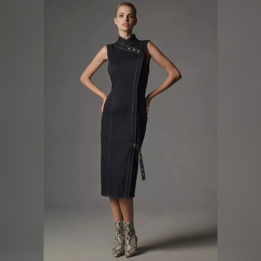 Anthropologie Porridge Denim Hardware Midi Dress Sz XS